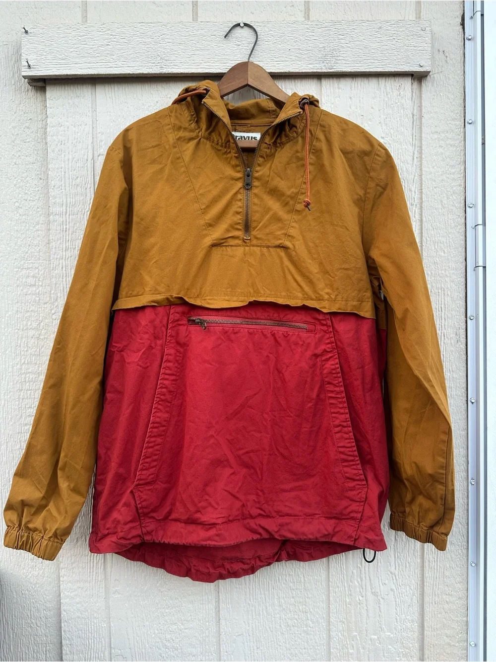 Dravus Colorblock Hooded Anorak Jacket 1/4 zip Mustard Yellow khaki Sweater